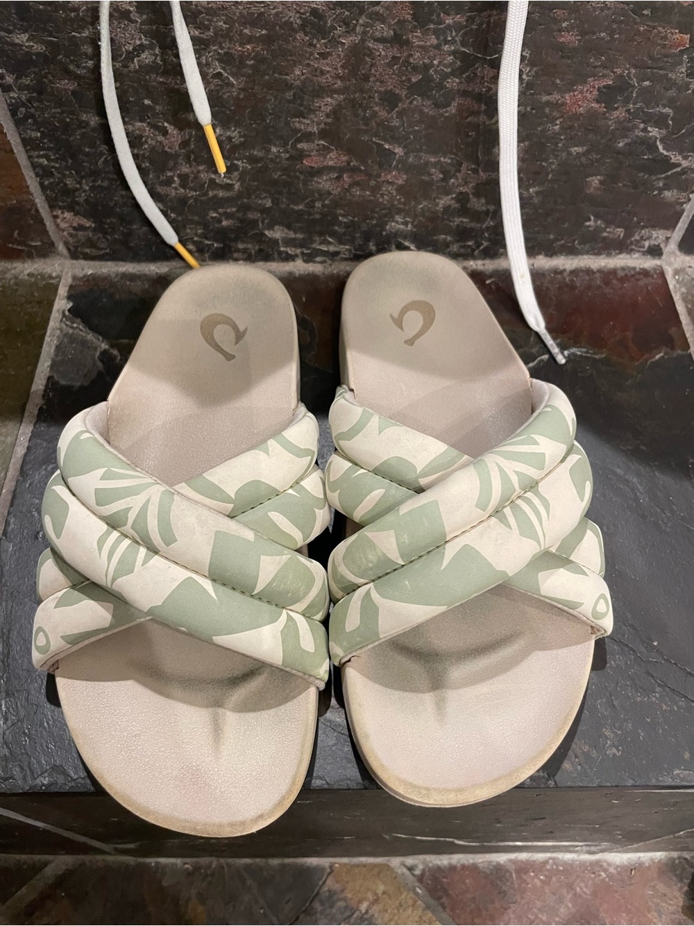 Cobian Women's Sage Green and Cream Padded Slide Sandals